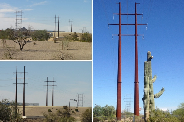 Figure 4: Twin poles are replacing the older lattice structures (in background) across southern Arizona. image: Ellen Alster