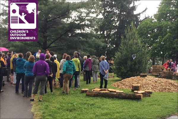 2016 C&NN Conference participants gather to learn about a park’s “pop-up adventure play” area. / image: Julie Johnson, ASLA