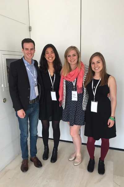 Environmental Justice Student Representatives Patricia Noto (second from left) and Kari (far right) at LABash. / image: Kari Spiegelhalter and Patricia Noto