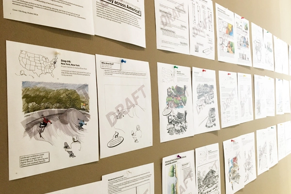 Drafts pinned up for review at the ASLA Center for Landscape Architecture in Washington, DC / image: Shawn Balon, ASLA