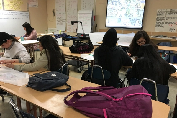 Tyee High School students were completely immersed while drawing their ideas in plan. The Youth Outreach WASLA student volunteer blends right in... / image: Allison Ong