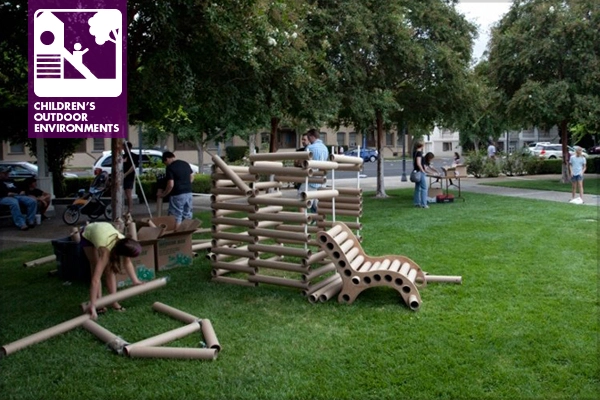 Children used left-over paper tubes, rope, and other materials to design chairs, cabins, and other cool things during the Modesto Architecture Festival