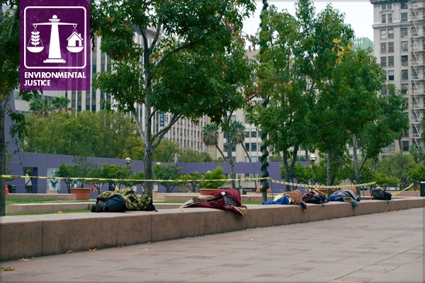 Persons living unhoused in the former Pershing Square, Los Angeles, 2013