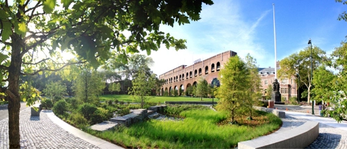 Shoemaker Green at the University of Pennsylvania, designed by Andropogon Associates with stormwater engineering by Meliora Design. Photo credit Barrett Doherty