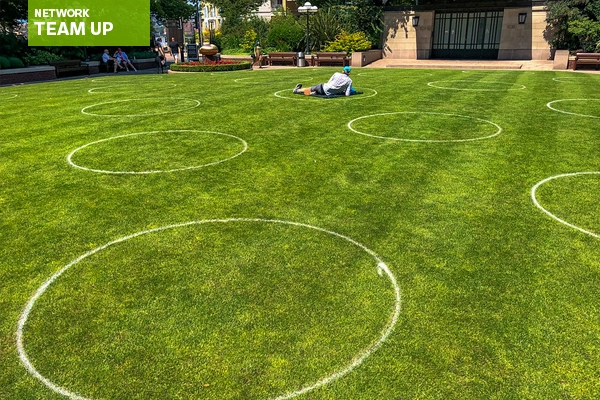 Social distancing circles in a park