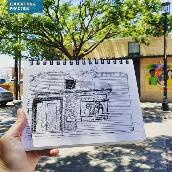 Sketch of street art in Deep Ellum, Dallas