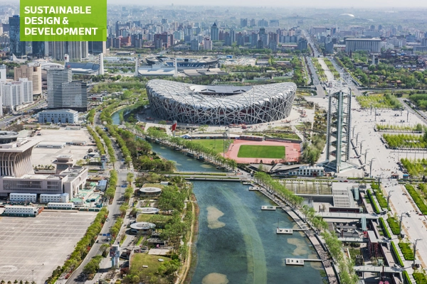 Aerial view of National Olympic Stadium, Beijing