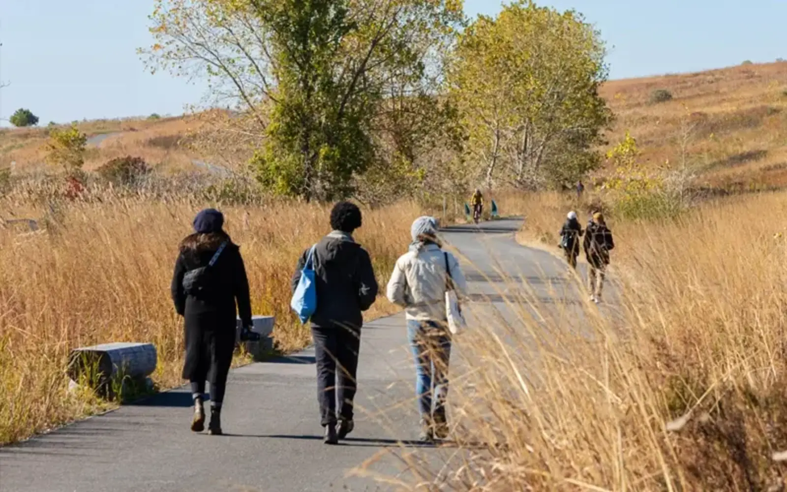 Enhanced pathways traverse the Penn and Fountain Landfills, which rise 130 feet above Jamaica Bay.