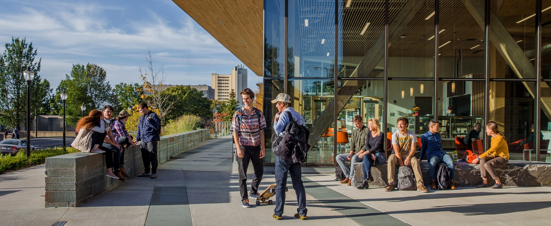 Students interacting on campus at UMass