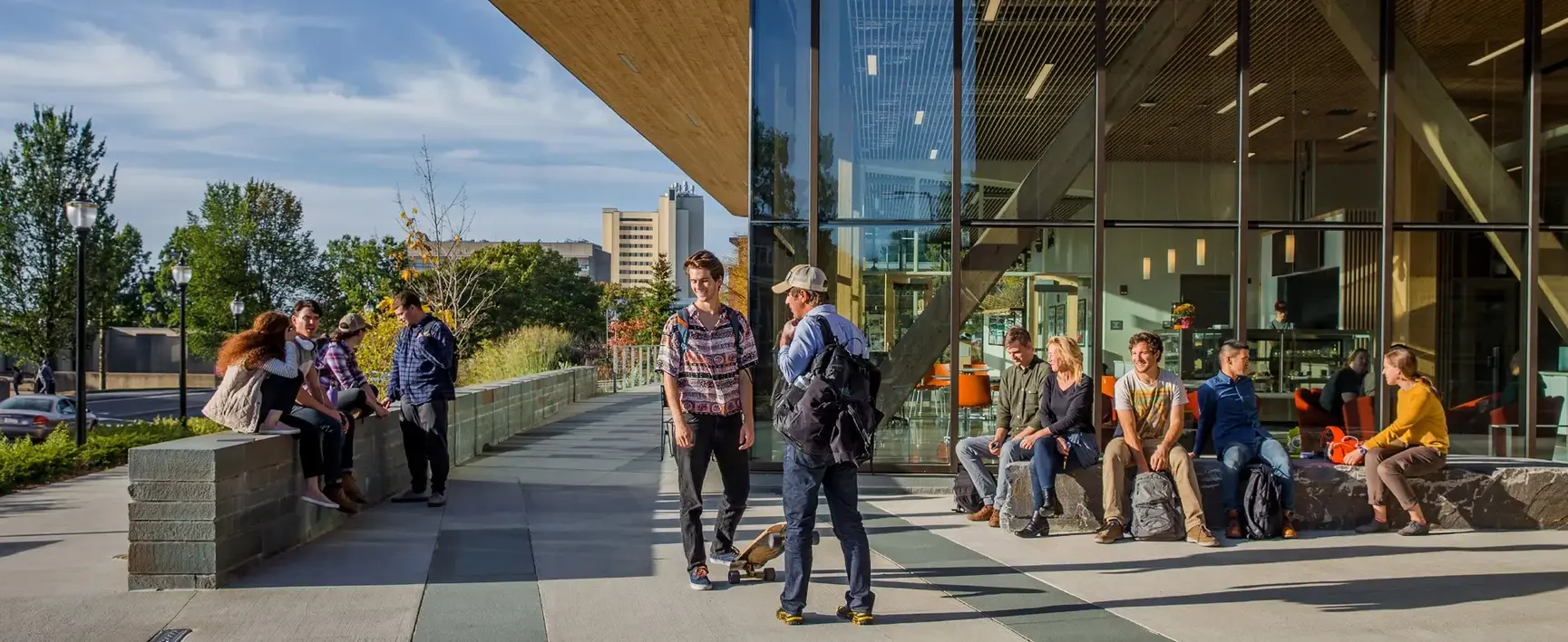 Students interacting on campus at UMass