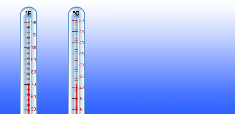 Illustration of two thermometers — Fahrenheit and Celsius