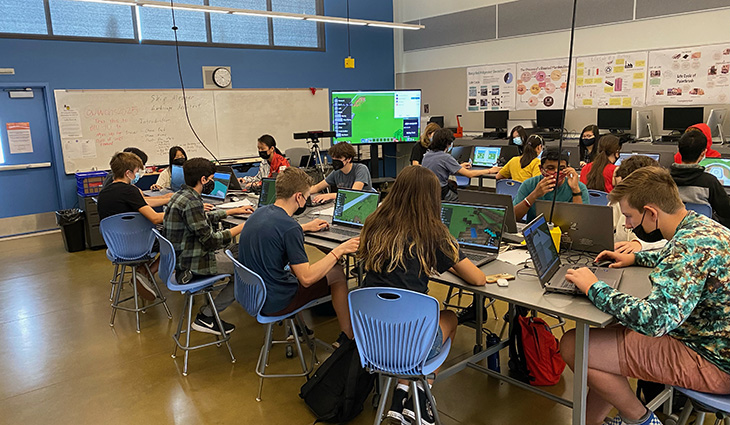 Student Minecraft design team in Sacramento