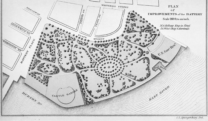 1870-1871_Plan of Improvements of the Battery, I A Pilat, Chief Landscape Gardener_Courtesy NYC Parks